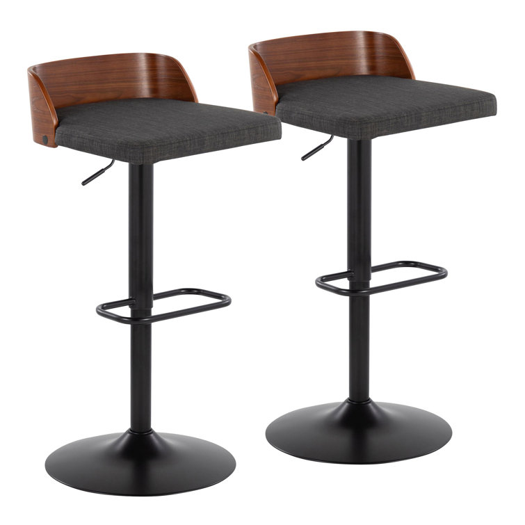 Dark Gray Adjustable Swivel Barstool with Wood Backrest