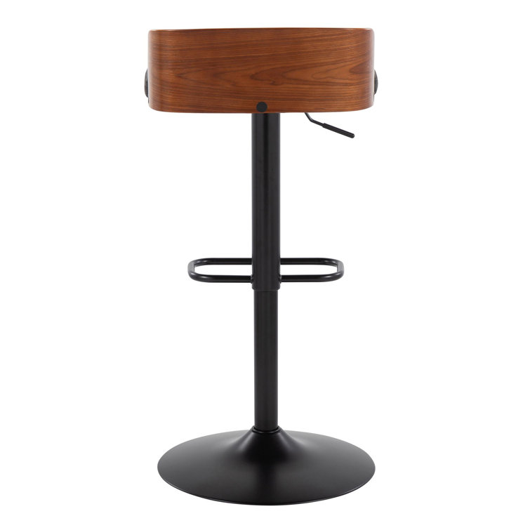 Dark Gray Adjustable Swivel Barstool with Wood Backrest