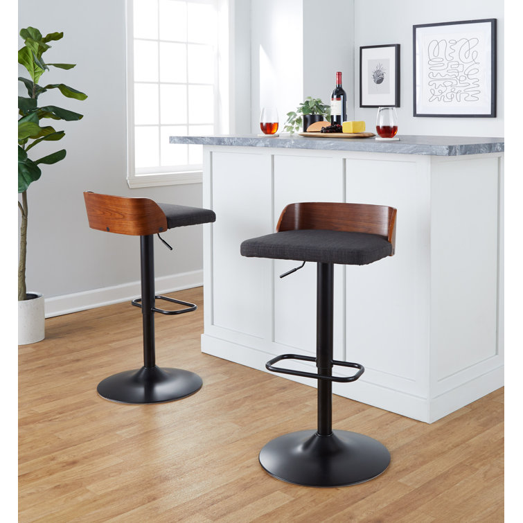 Dark Gray Adjustable Swivel Barstool with Wood Backrest