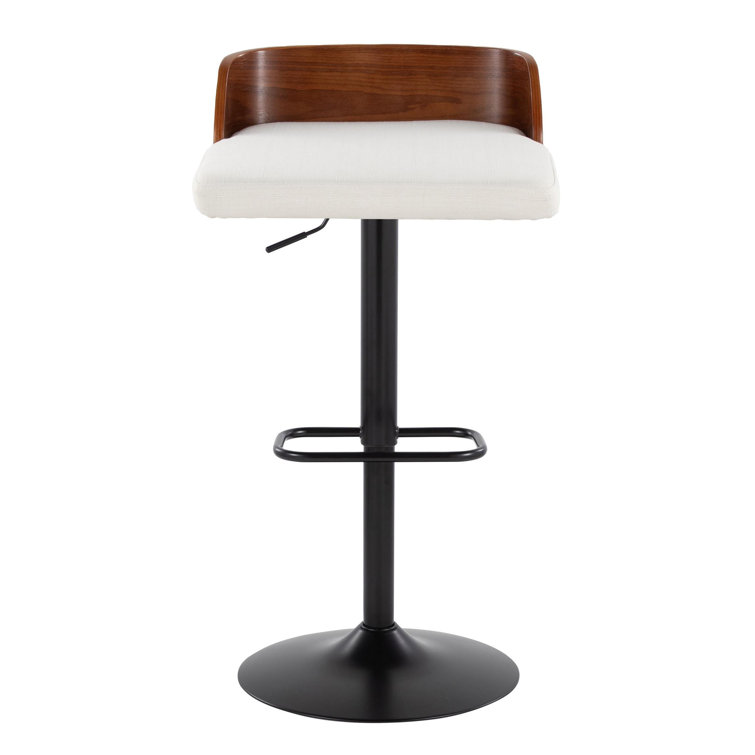 Adjustable White Upholstered Swivel Barstool with Wood Backrest