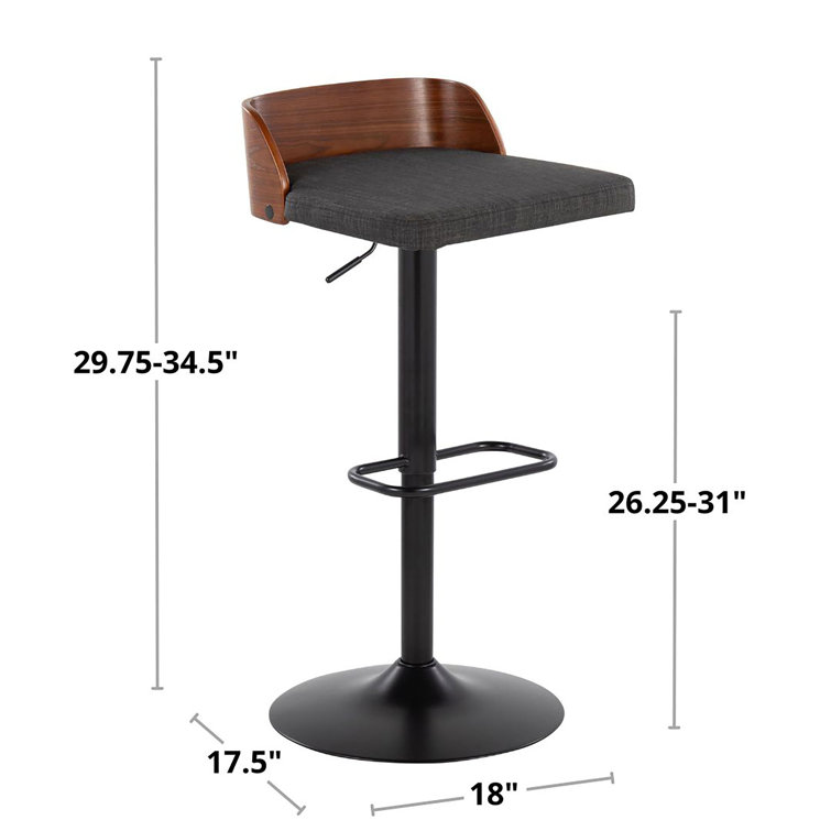 Dark Gray Adjustable Swivel Barstool with Wood Backrest