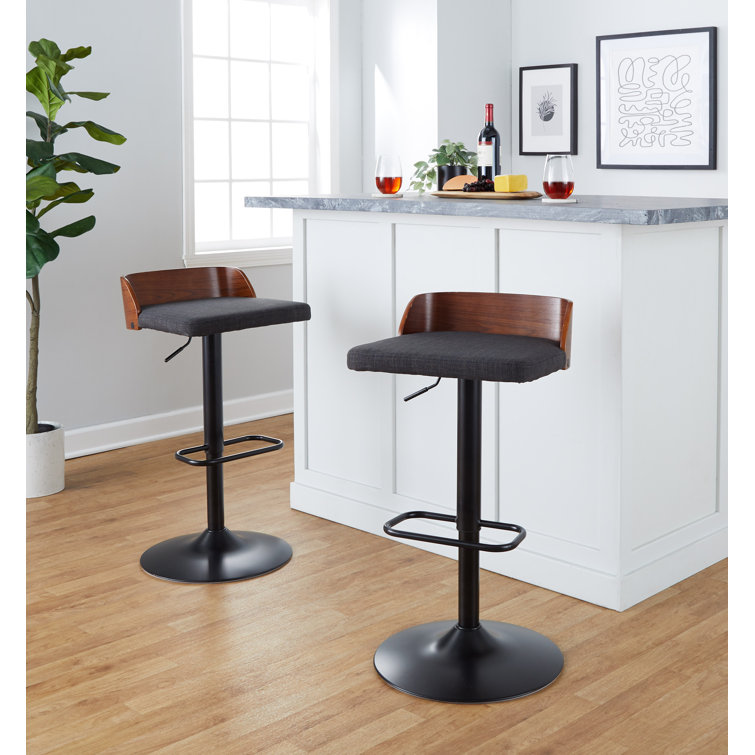 Dark Gray Adjustable Swivel Barstool with Wood Backrest
