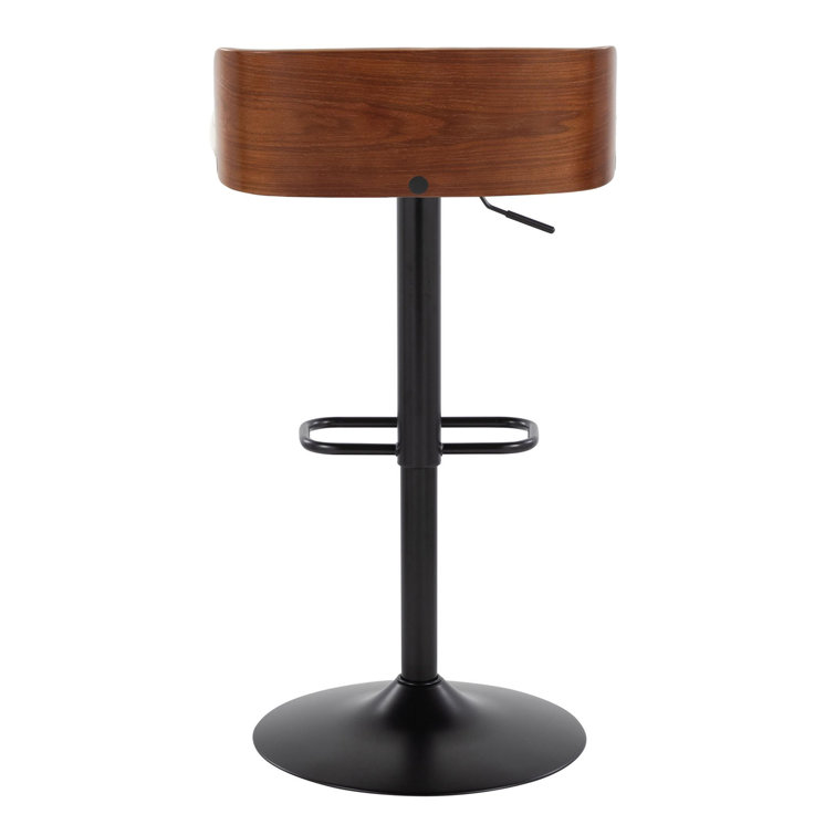 Adjustable White Upholstered Swivel Barstool with Wood Backrest