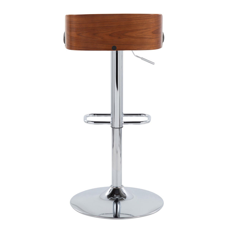 Dark Gray Adjustable Swivel Barstool with Wood Backrest