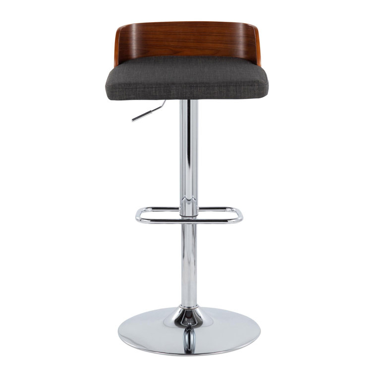 Dark Gray Adjustable Swivel Barstool with Wood Backrest