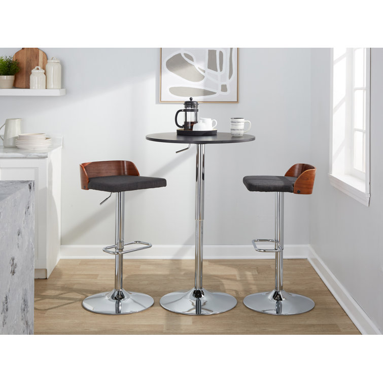 Dark Gray Adjustable Swivel Barstool with Wood Backrest