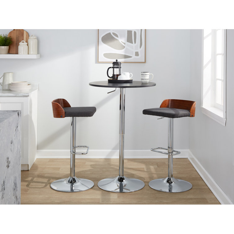 Dark Gray Adjustable Swivel Barstool with Wood Backrest