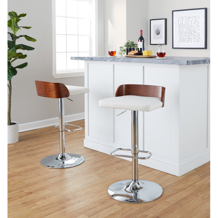 Dark Gray Adjustable Swivel Barstool with Wood Backrest