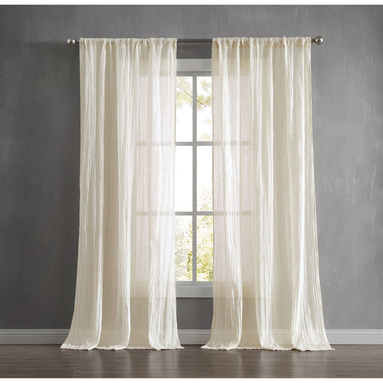 Natural Semi-Sheer Linen Blend Window Curtain Panels, 50'' W