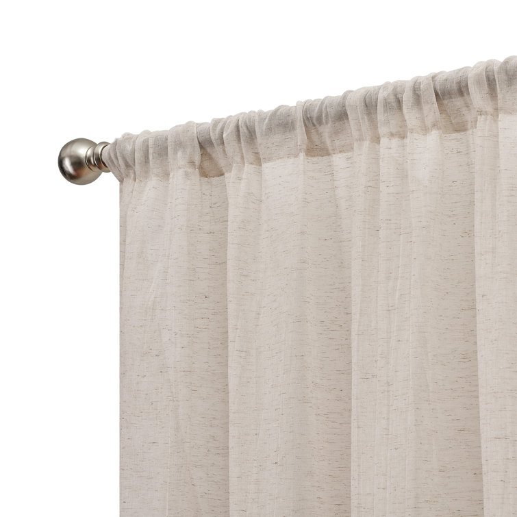 Natural Semi-Sheer Linen Blend Window Curtain Panels, 50'' W
