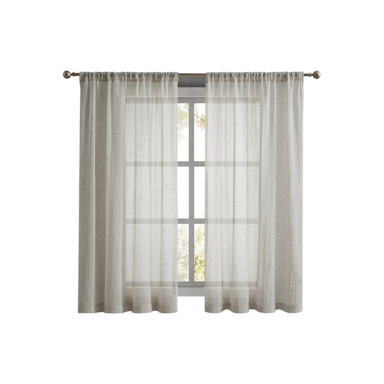 Blue Sheer Linen Blend Rod Pocket Window Panels