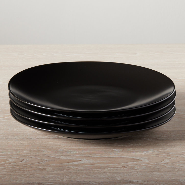 Black Ceramic Round Dinner Plates, Set of 4