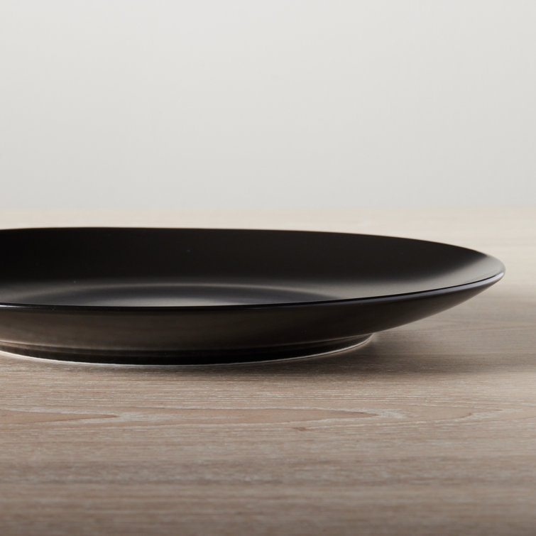 Black Ceramic Round Dinner Plates, Set of 4