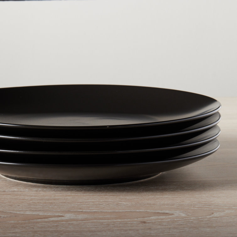 Black Ceramic Round Dinner Plates, Set of 4