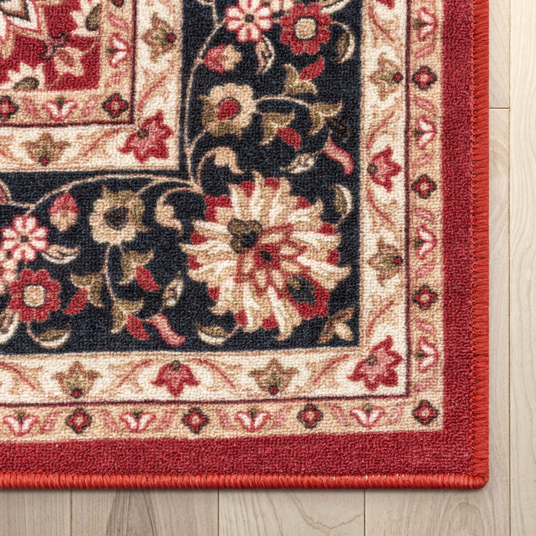 Red and Beige Medallion Synthetic Washable 5' x 7' Area Rug