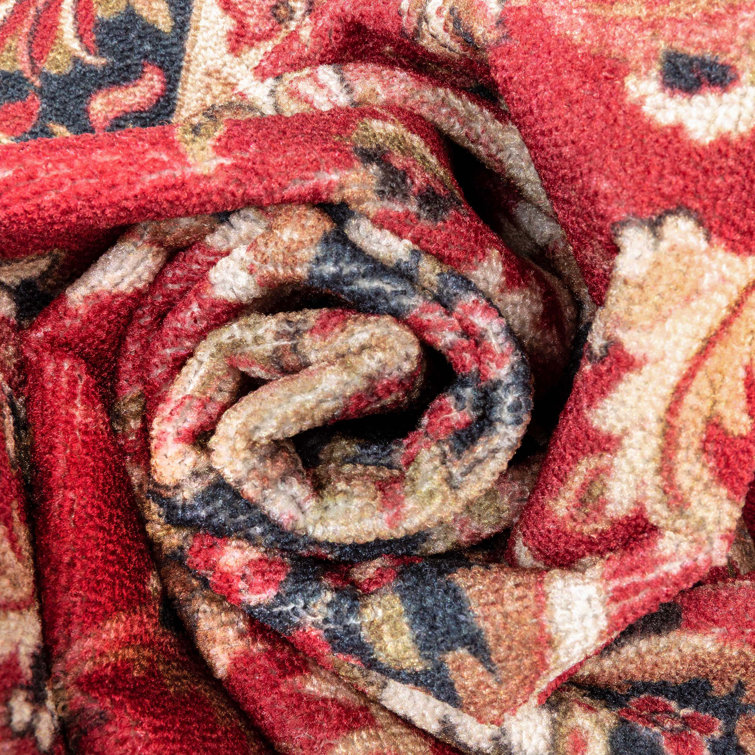 Red and Beige Medallion Synthetic Washable 5' x 7' Area Rug