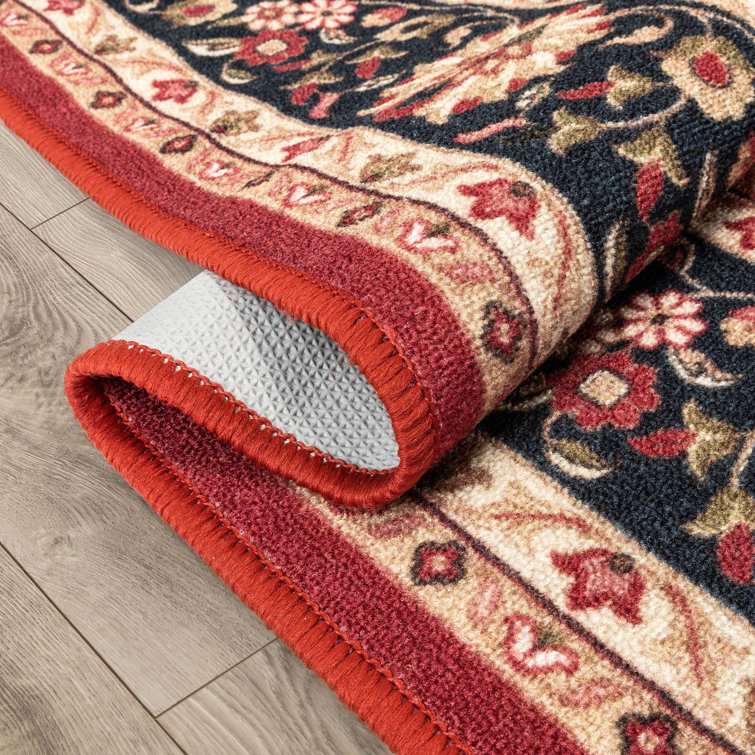 Red and Beige Medallion Synthetic Washable 5' x 7' Area Rug