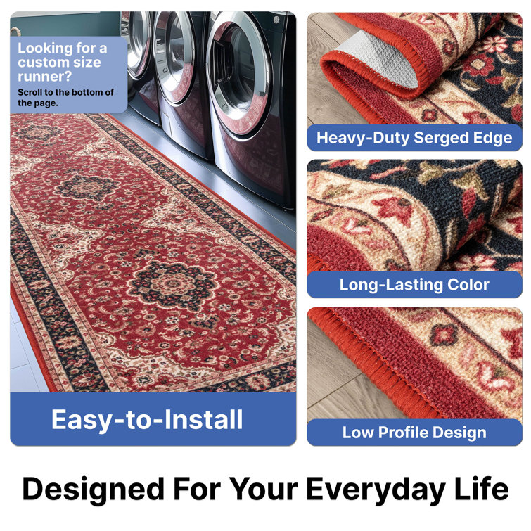 Red and Beige Medallion Synthetic Washable 5' x 7' Area Rug