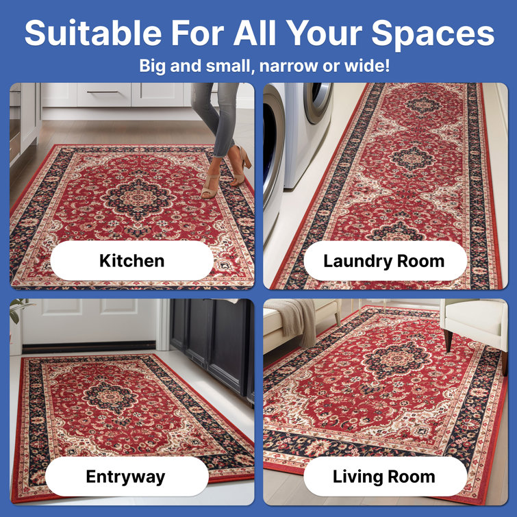 Red and Beige Medallion Synthetic Washable 5' x 7' Area Rug