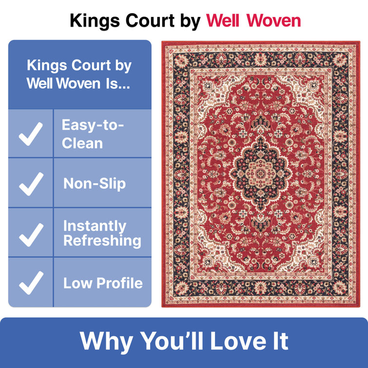 Red and Beige Medallion Synthetic Washable 5' x 7' Area Rug