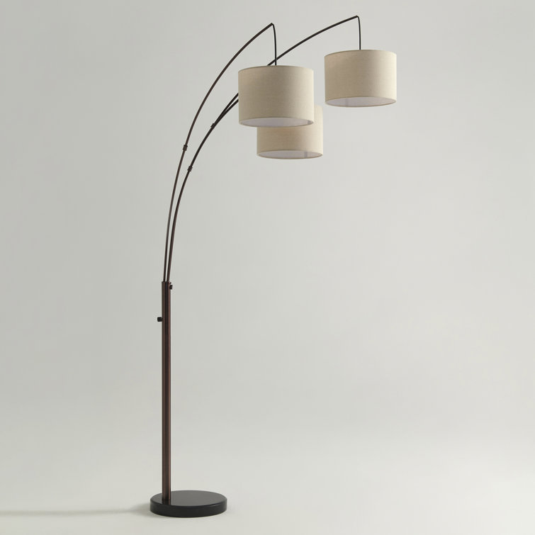 Bronze Trilage 84" Adjustable 3-Light LED Floor Lamp with Beige Shades
