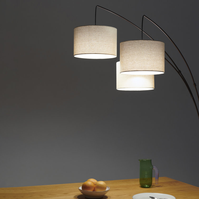 Bronze Trilage 84" Adjustable 3-Light LED Floor Lamp with Beige Shades