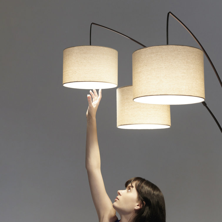 Bronze Trilage 84" Adjustable 3-Light LED Floor Lamp with Beige Shades