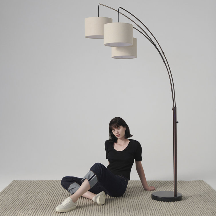 Bronze Trilage 84" Adjustable 3-Light LED Floor Lamp with Beige Shades