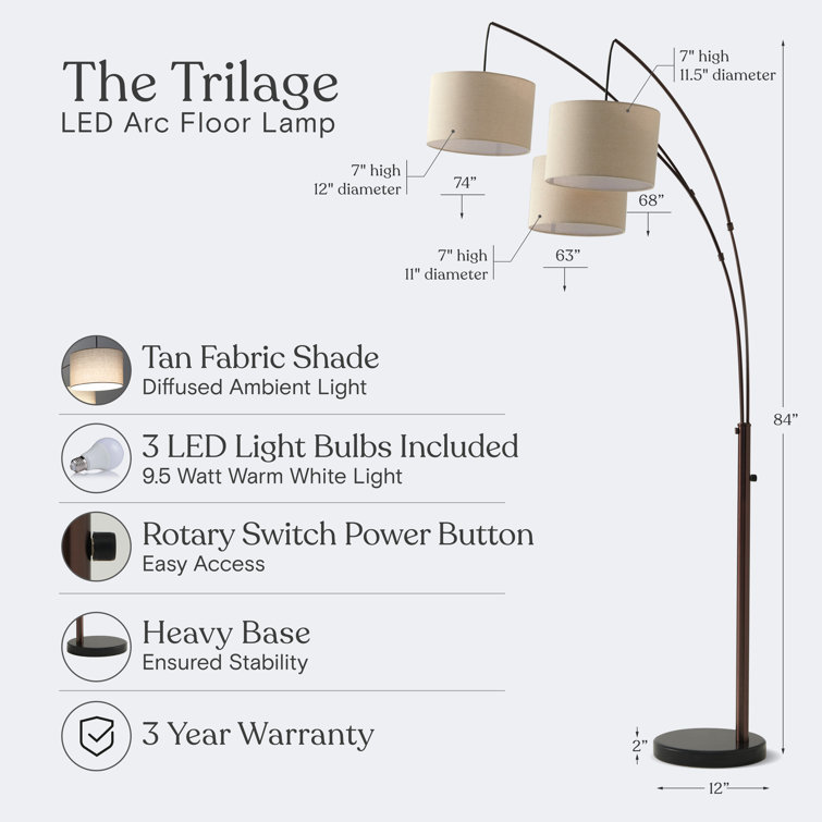 Bronze Trilage 84" Adjustable 3-Light LED Floor Lamp with Beige Shades
