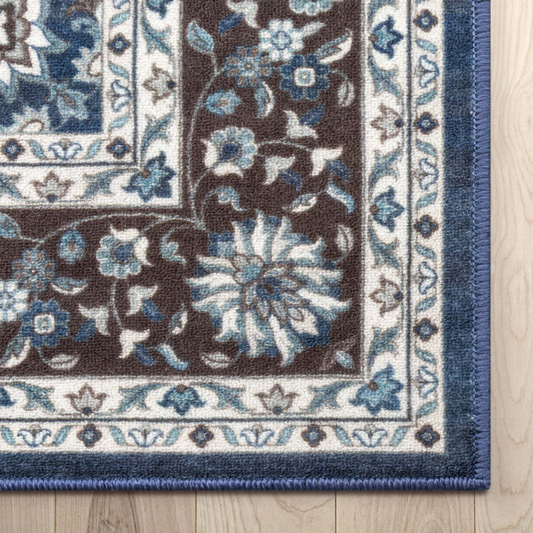 Kings Court Blue Synthetic Non-Slip Washable Area Rug 3'3" x 4'7"