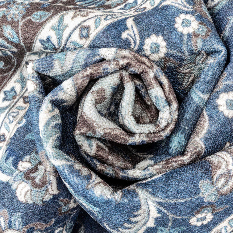 Kings Court Blue Synthetic Non-Slip Washable Area Rug 3'3" x 4'7"