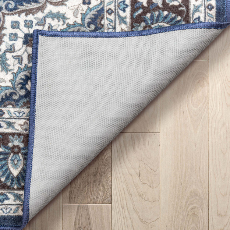 Kings Court Blue Synthetic Non-Slip Washable Area Rug 3'3" x 4'7"
