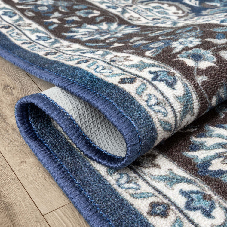 Kings Court Blue Synthetic Non-Slip Washable Area Rug 3'3" x 4'7"