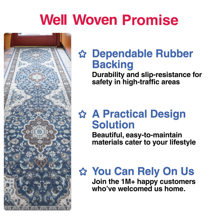 Kings Court Blue Synthetic Non-Slip Washable Area Rug 3'3" x 4'7"