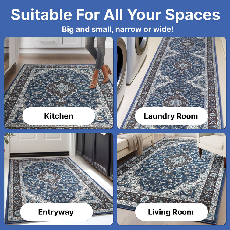 Kings Court Blue Synthetic Non-Slip Washable Area Rug 3'3" x 4'7"