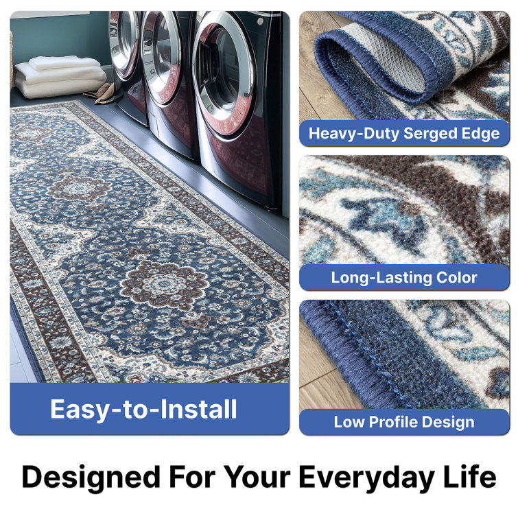 Kings Court Blue Synthetic Non-Slip Washable Area Rug 3'3" x 4'7"