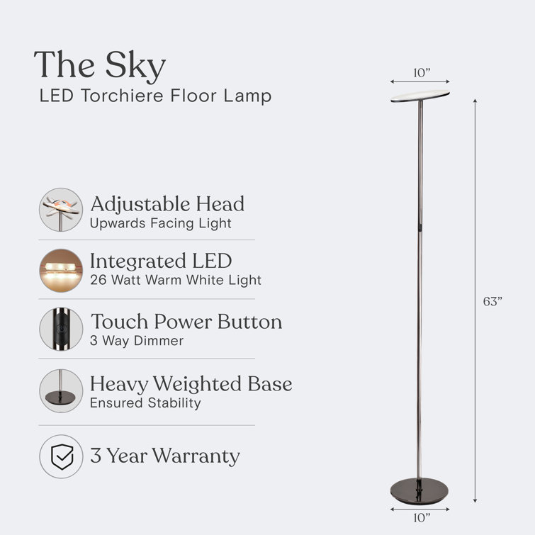 Sky 63" Gunmetal Black Adjustable LED Torchiere Floor Lamp