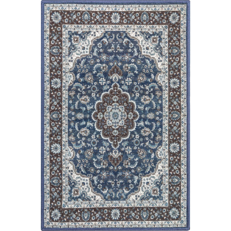 Kings Court Blue Synthetic Non-Slip Washable Area Rug 3'3" x 4'7"