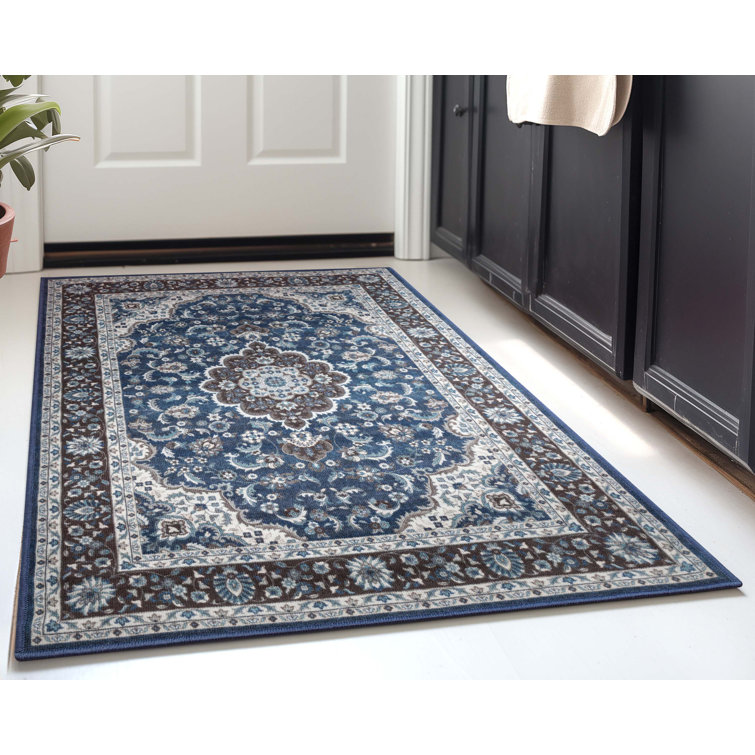 Kings Court Blue Synthetic Non-Slip Washable Area Rug 3'3" x 4'7"