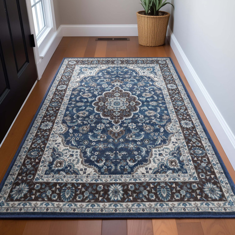 Kings Court Blue Synthetic Non-Slip Washable Area Rug 3'3" x 4'7"