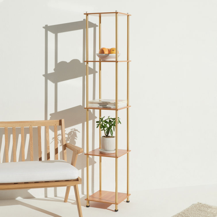 Aria Brass Finish LED Floor Lamp with Wireless Charging & Adjustable Shelves