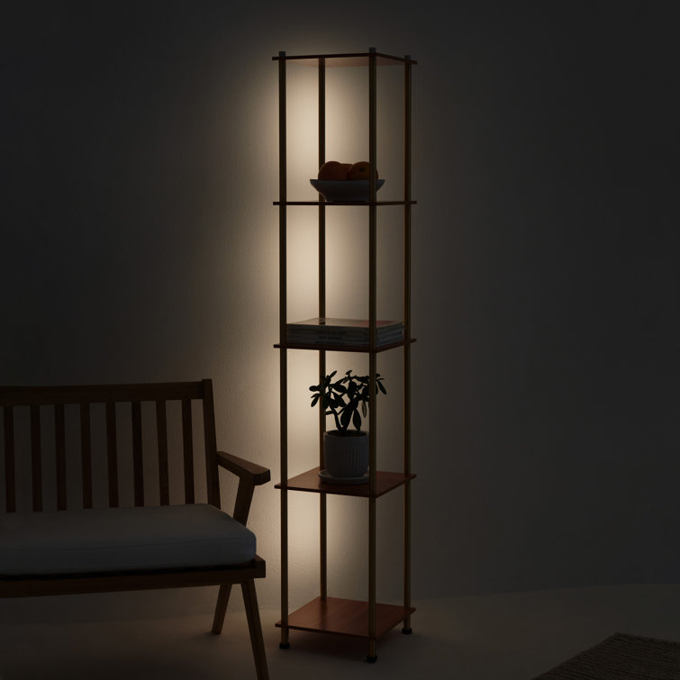 Aria Brass Finish LED Floor Lamp with Wireless Charging & Adjustable Shelves