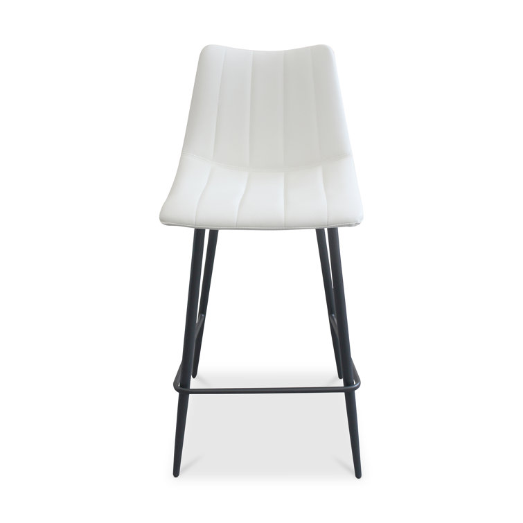 Brown Faux Leather Low Back Counter Stools with Steel Frame, Set of 2
