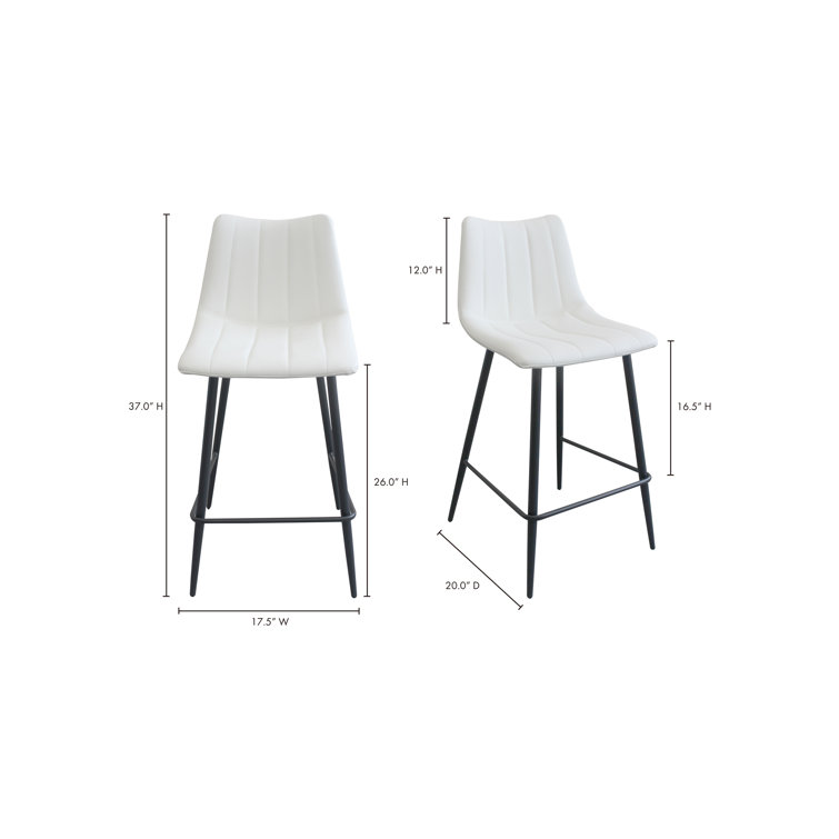 Brown Faux Leather Low Back Counter Stools with Steel Frame, Set of 2