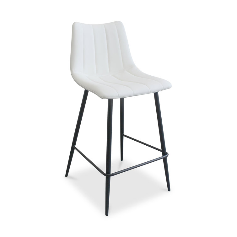 Brown Faux Leather Low Back Counter Stools with Steel Frame, Set of 2