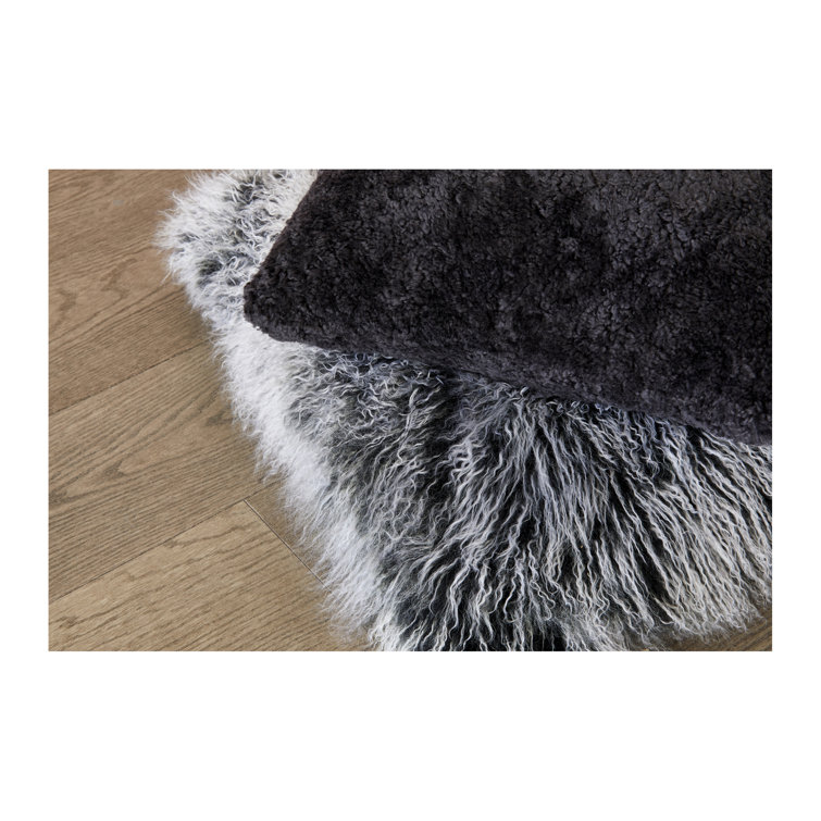Large Black and Gray Lamb Fur Throw Pillow