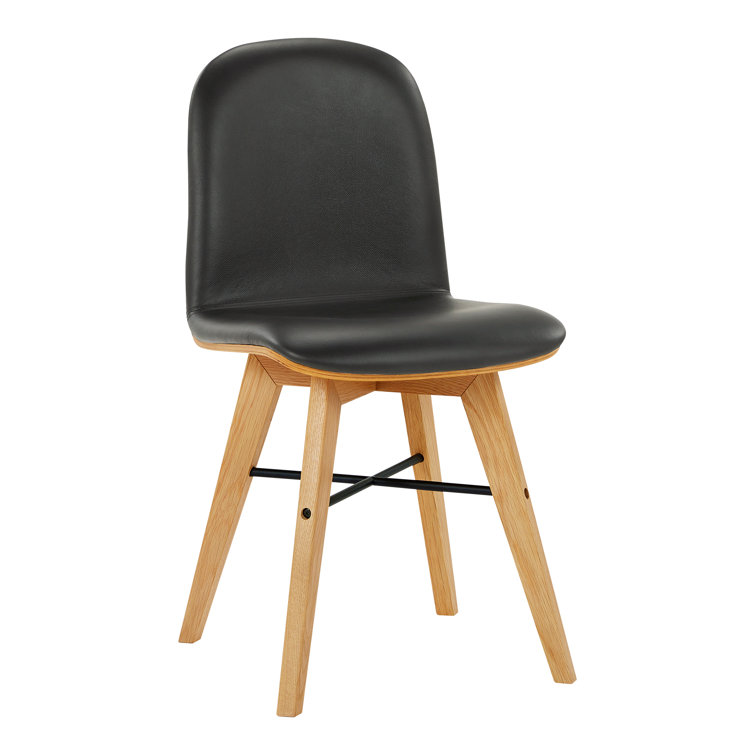 Black Genuine Leather Upholstered Oak Side Chair Set