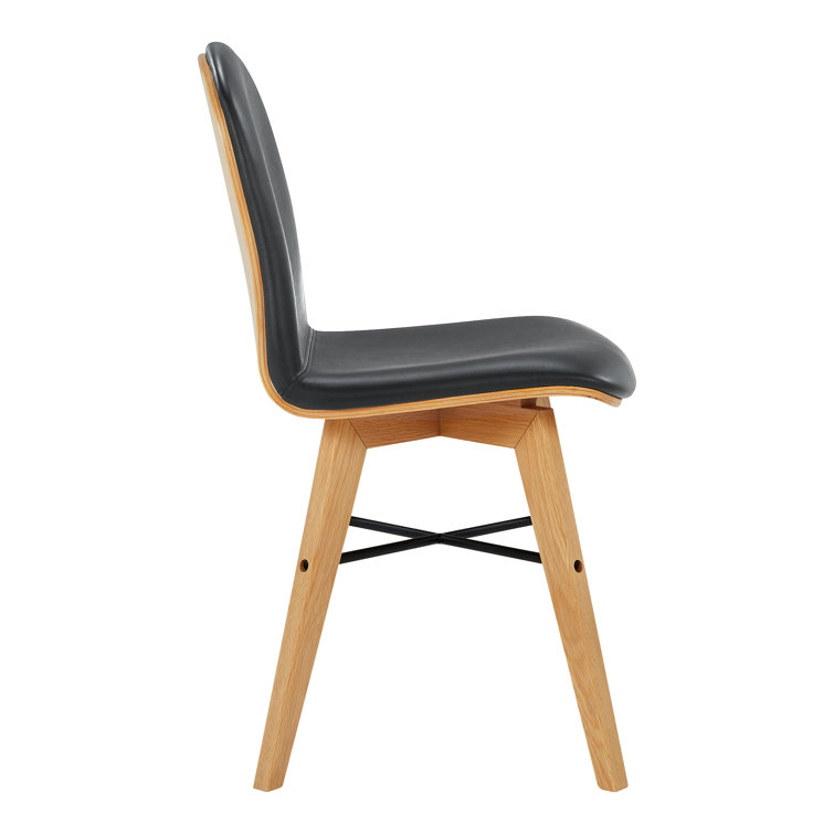 Black Genuine Leather Upholstered Oak Side Chair Set