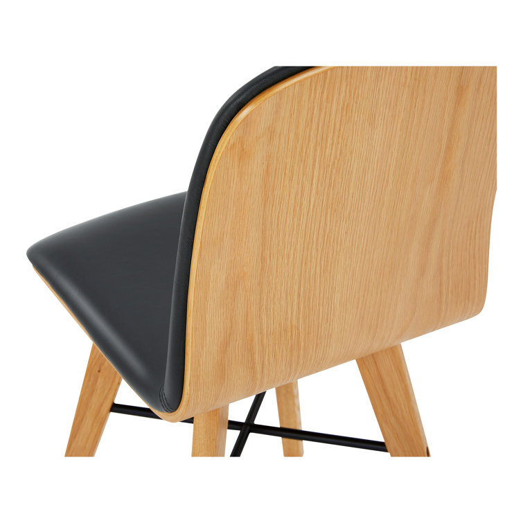 Black Genuine Leather Upholstered Oak Side Chair Set