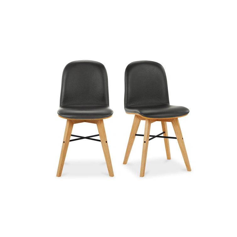 Black Genuine Leather Upholstered Oak Side Chair Set